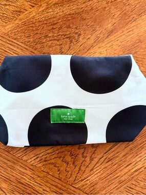 kate spade Black and White Large Polka Dot Pouch with Green Logo Tag